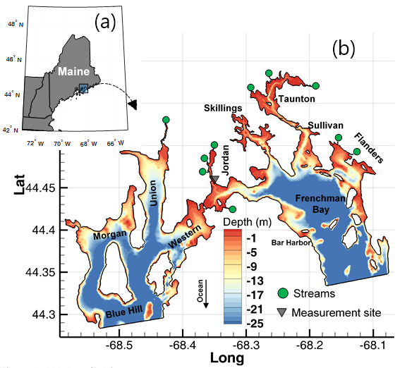 Map showing model domain for Blue Hill and Frenchman Bays hydrodynamic modeling