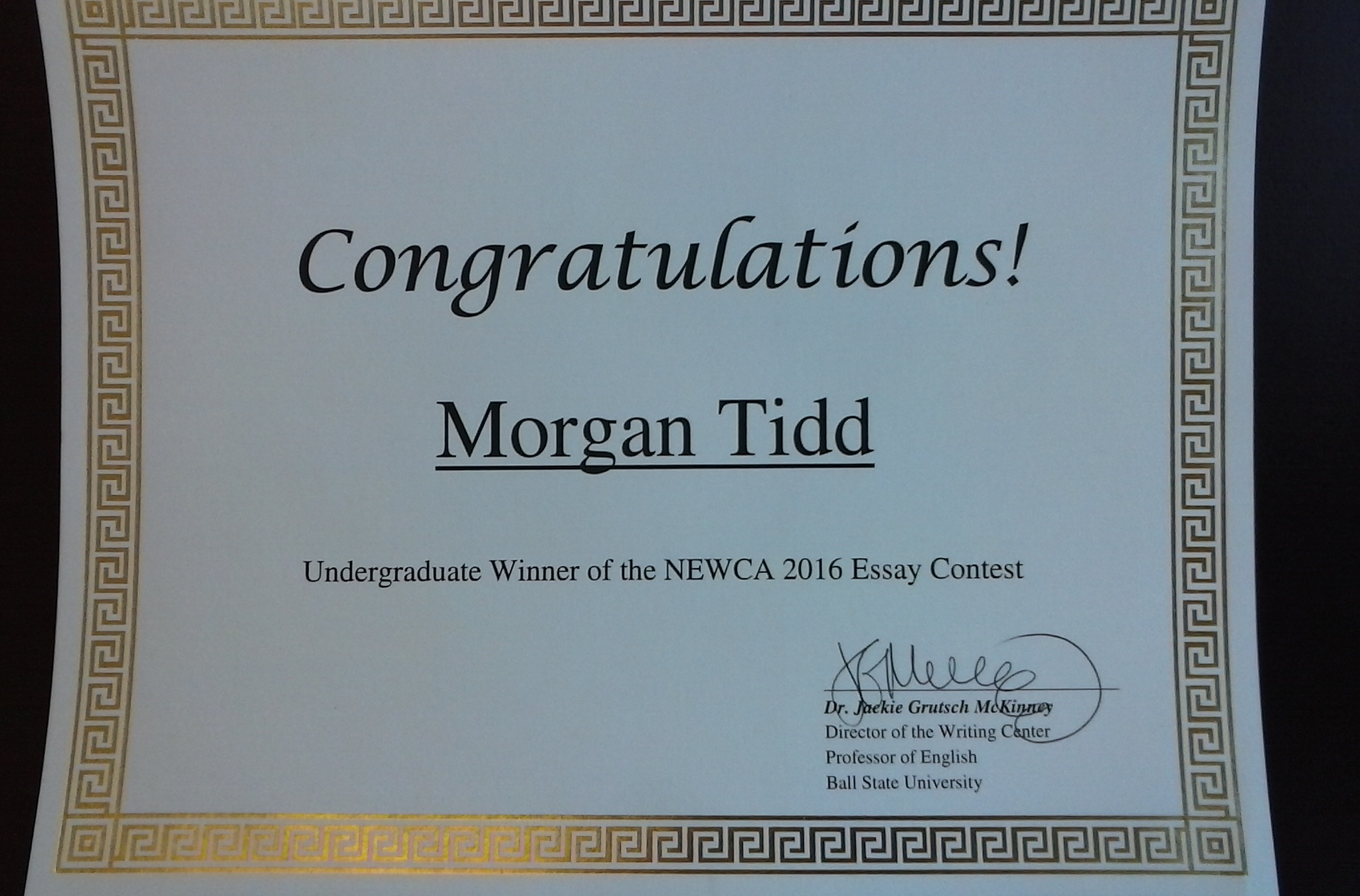 Certificate for Morgan Tidd