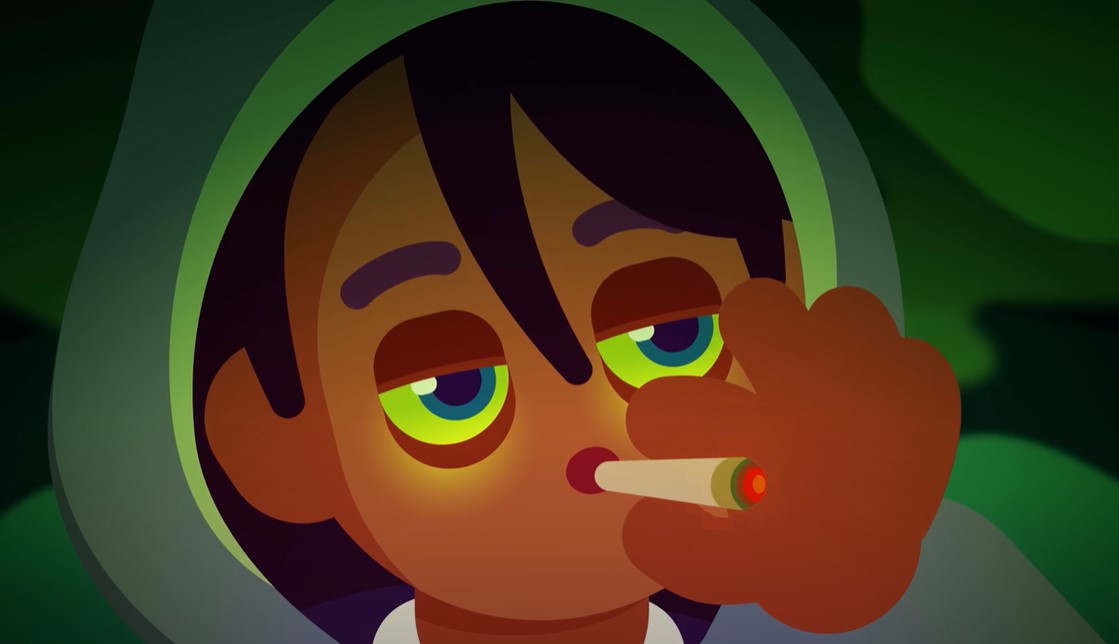 Cartoon Teenage person depicted as smoking cannabis