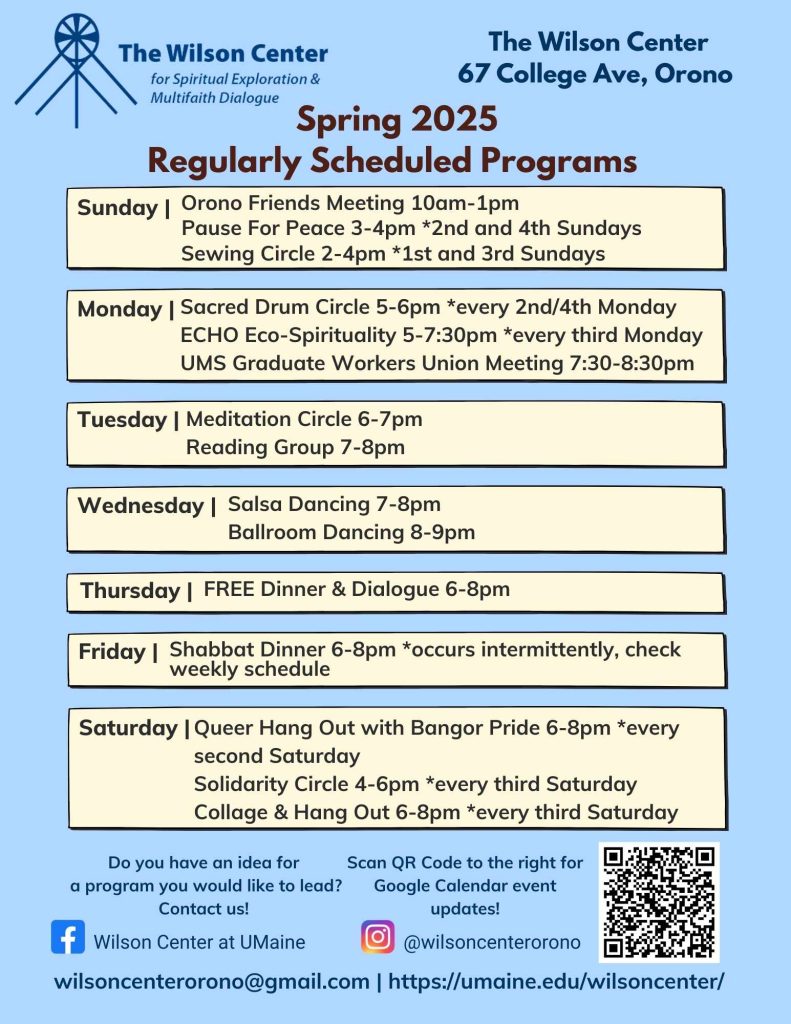 The list of regularly scheduled programs for Spring 2025. This list is also included in the text below.