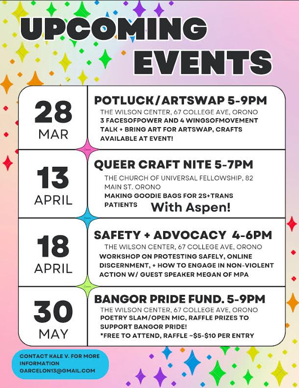 Flyer for events related to Multifaith Justice Maine. Next Event Poetry Slam/Open Mic May 30 from 5-9 pm