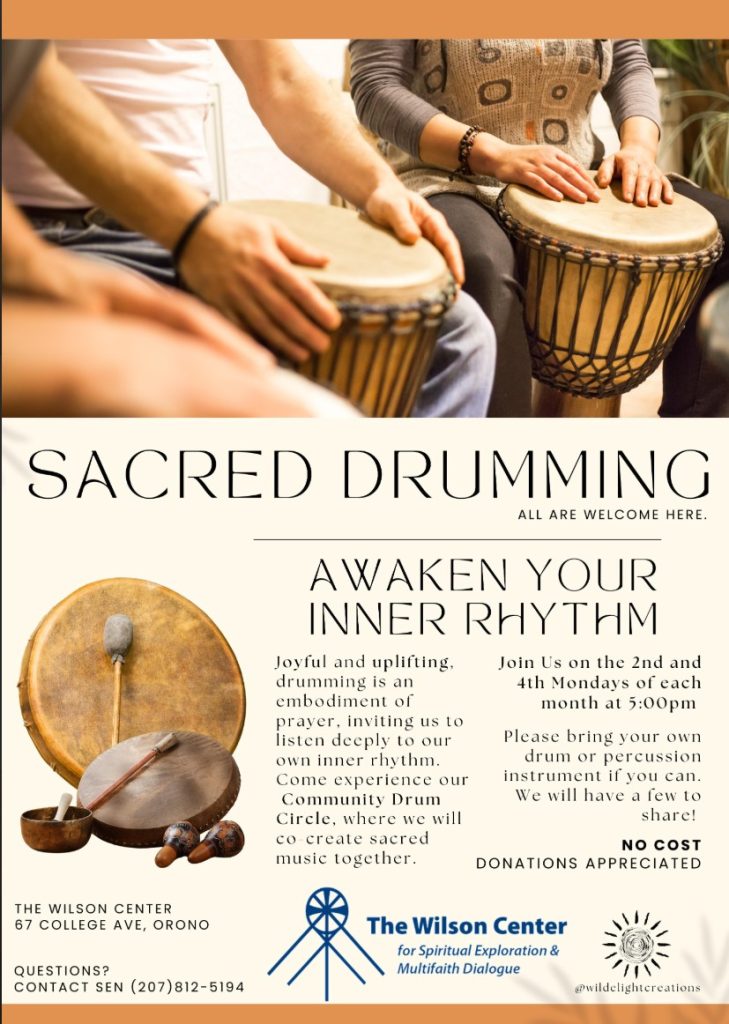 Join Wilson Center friend Sen in a Sacred Drumming circle to learn and express through the art of drumming! No experience required. 2nd and 4th Monday of the Month at 5 pm.
