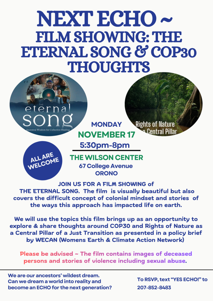 Flyer for Echo Gathering Monday, 5:30-8 pm Movie Night