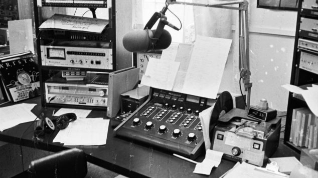 Picture of WMEB's Studio A from the 1980s.