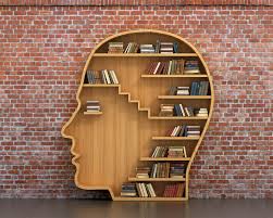 a bookshelf in the shape of a human head