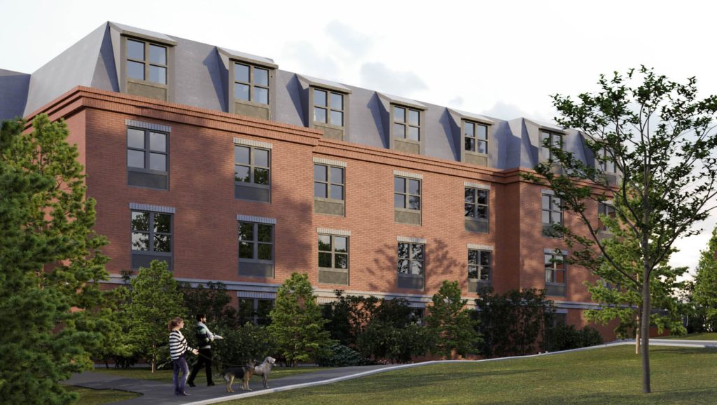 An illustration of the completed hotel project on UMaine's campus