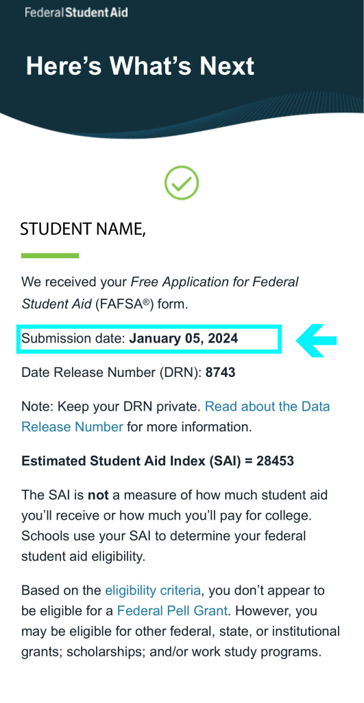 A screenshot of where to find the date of submission