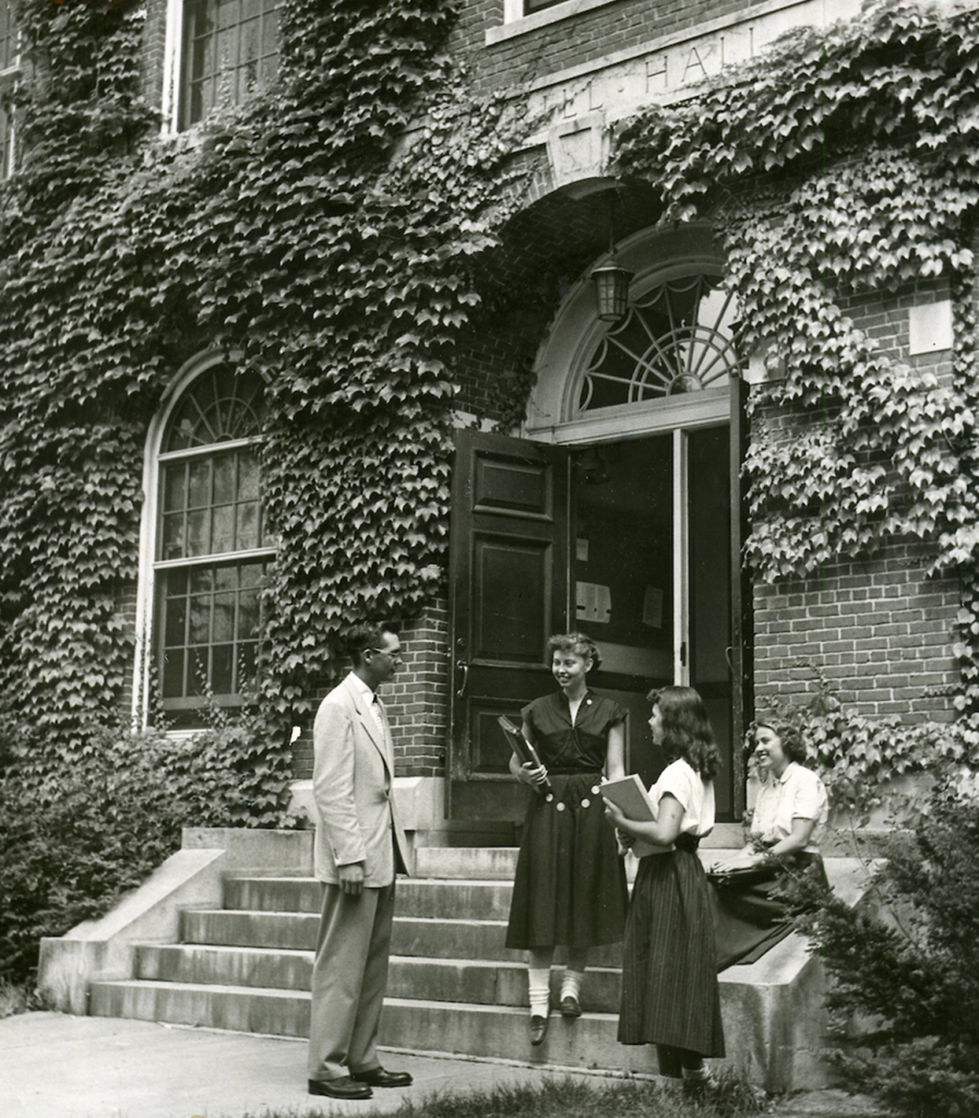 An archival photo of UMaine students