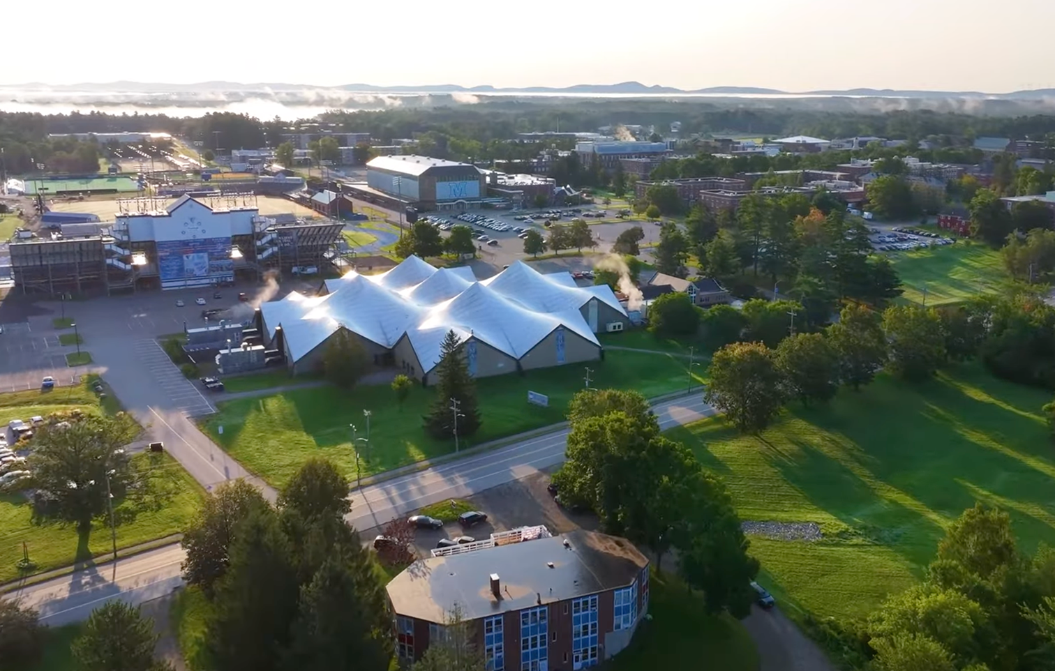 A screenshot of an aerial view of campus