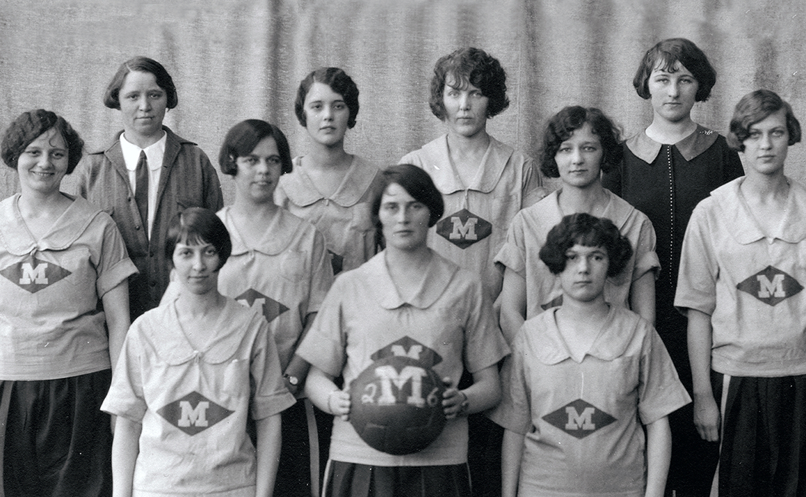 An archival photo of the women's basketball team