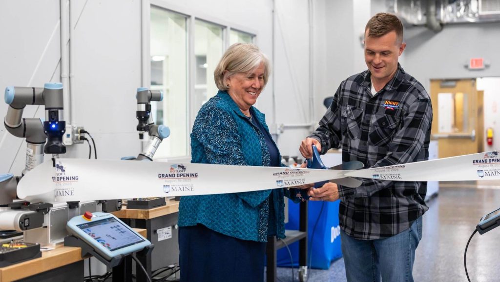 A photo of UMaine President Joan Ferinni-Mundy and Jared Golden
