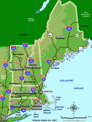 Map Of New England 380x500 